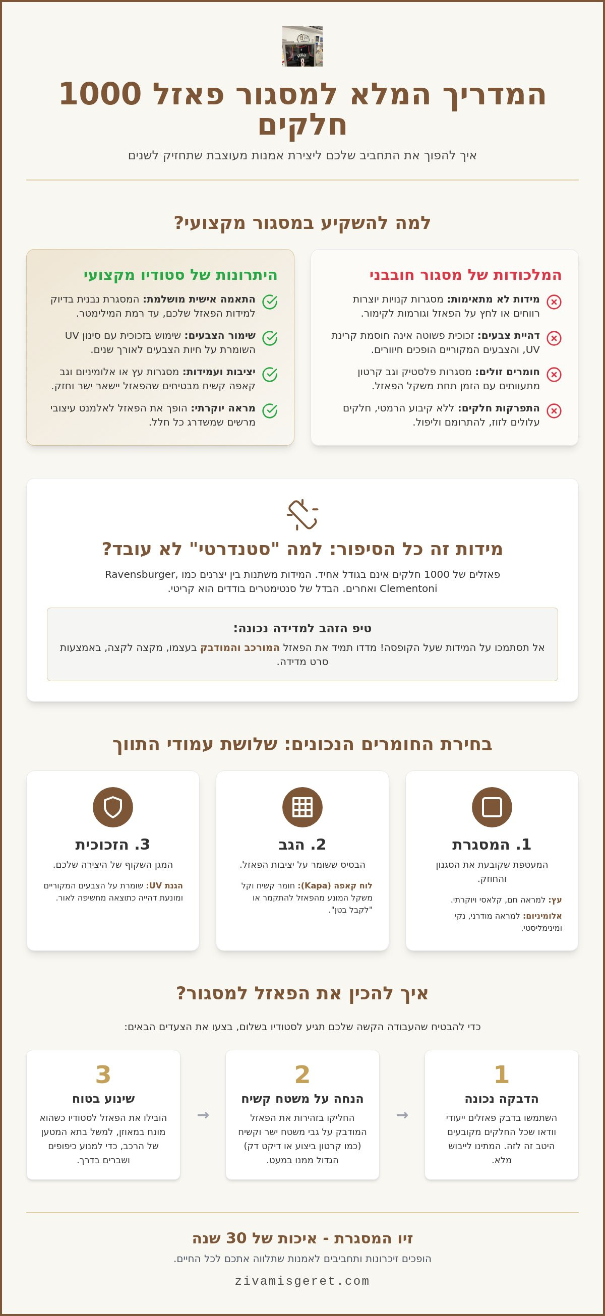 אינפוגרפיקה: מסגור פאזל 1000 חלקים: איך להפוך את היצירה שלכם לאמנות קיר מעוצבת